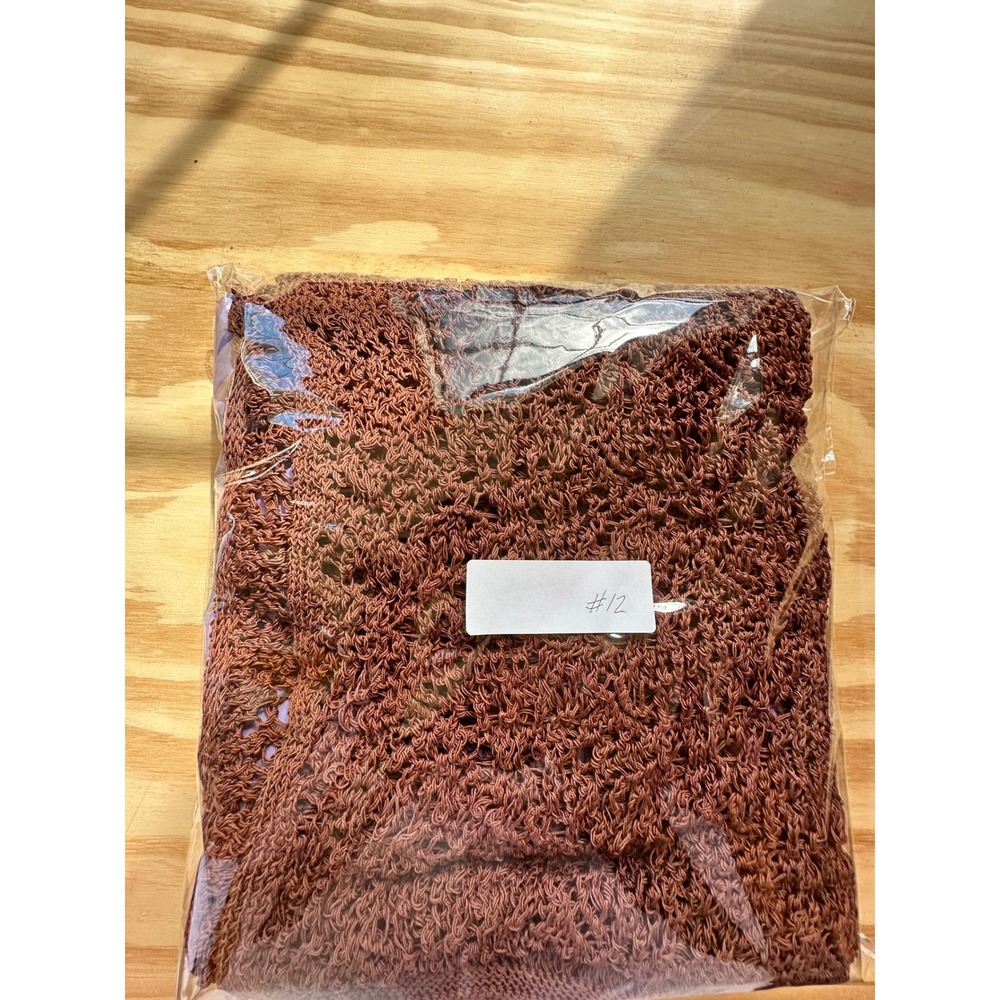 Zara Brown Open Knit Poncho Sweater Crochet Asymmetrical Shell Button Size M - Picture 8 of 8